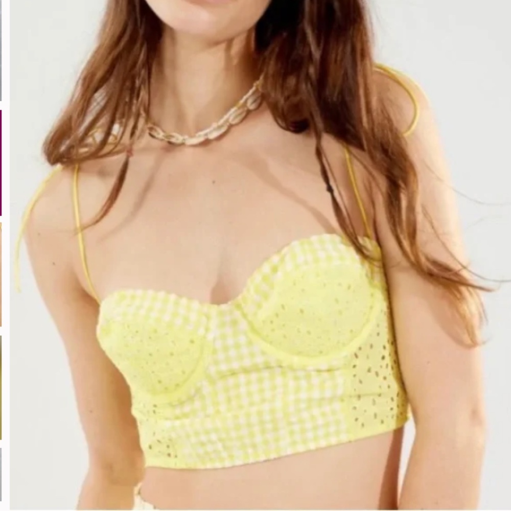 New! Urban Outfitters yellow gingham eyelet corset crop top